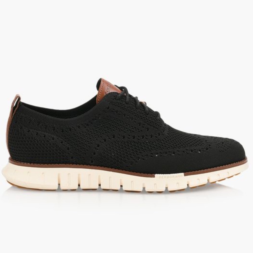 Cole Haan Black Knit Wingtip Sneakers with Cream Sole